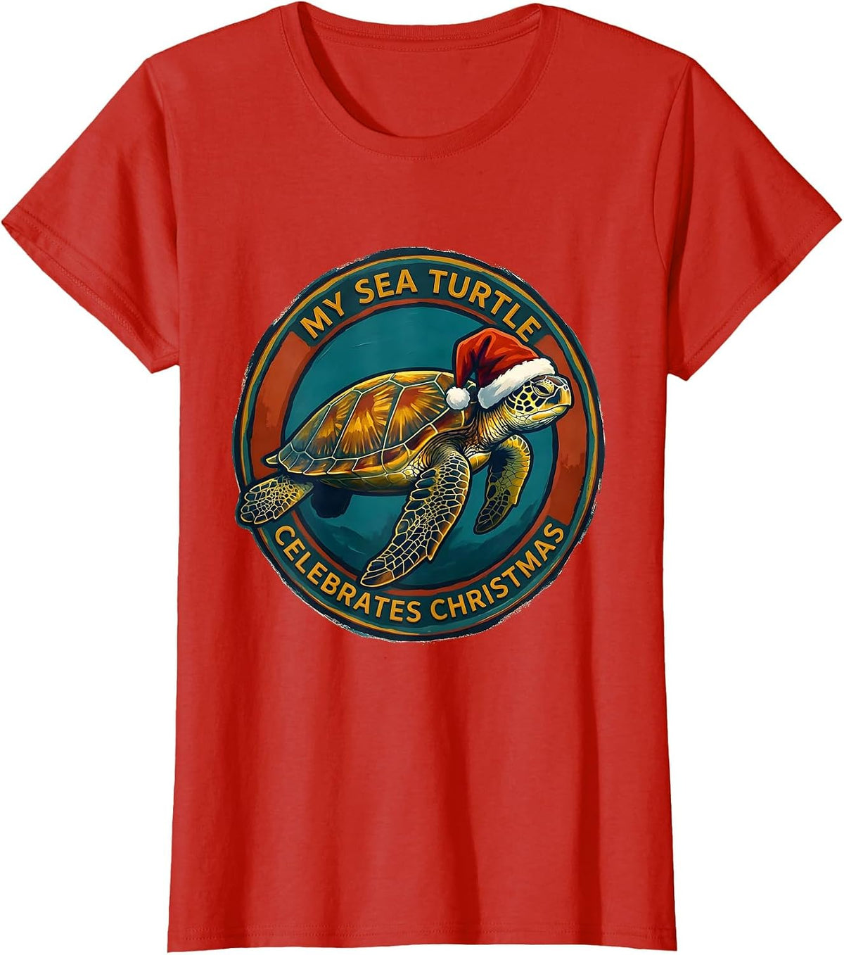 My Sea Turtle Celebrates Christmas Funny Sea Turtle T-Shirt - Red