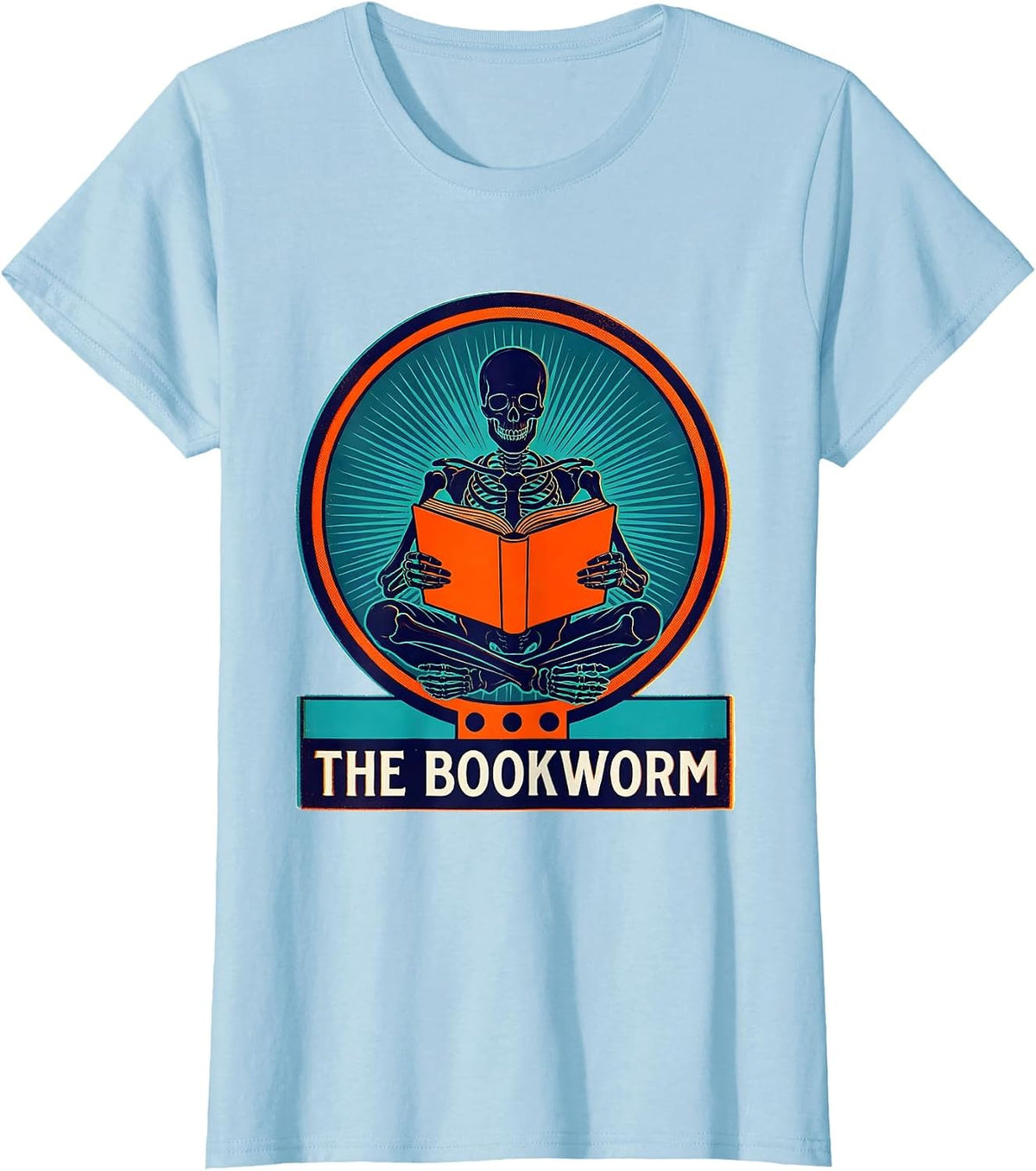 The Bookworm Risograph Tarot Skeleton Book Lover Dark T-Shirt - Baby Blue