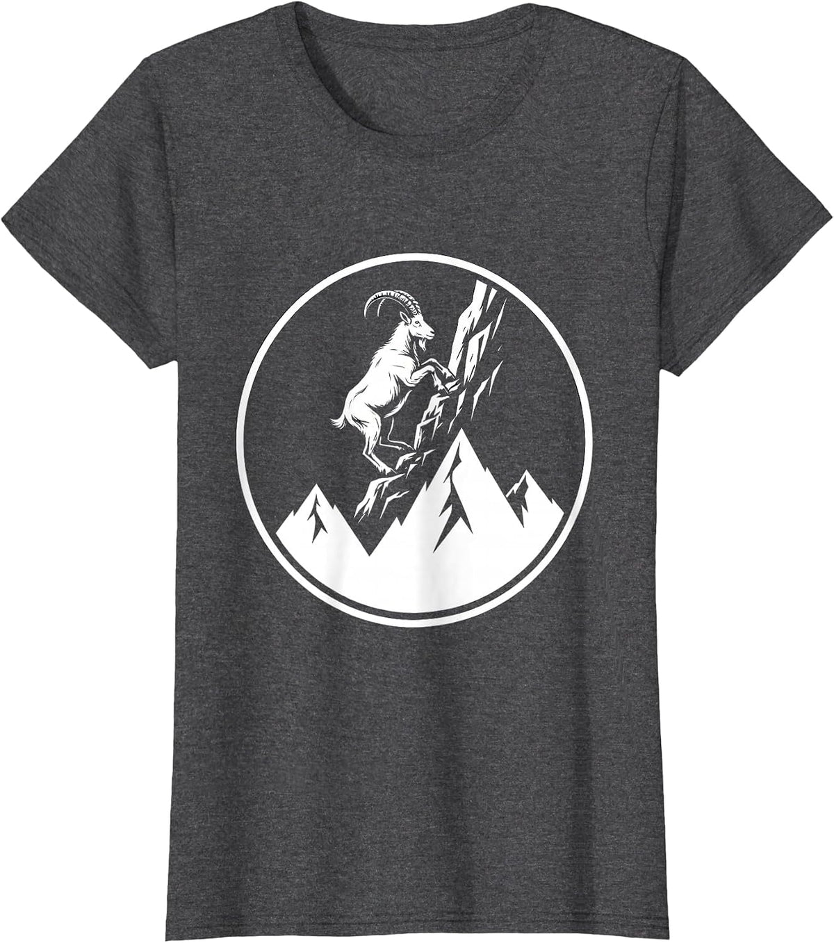 Women's Goat Climbing Snowy Mountain Summit Illustration T-Shirt - Dark Heather Grey