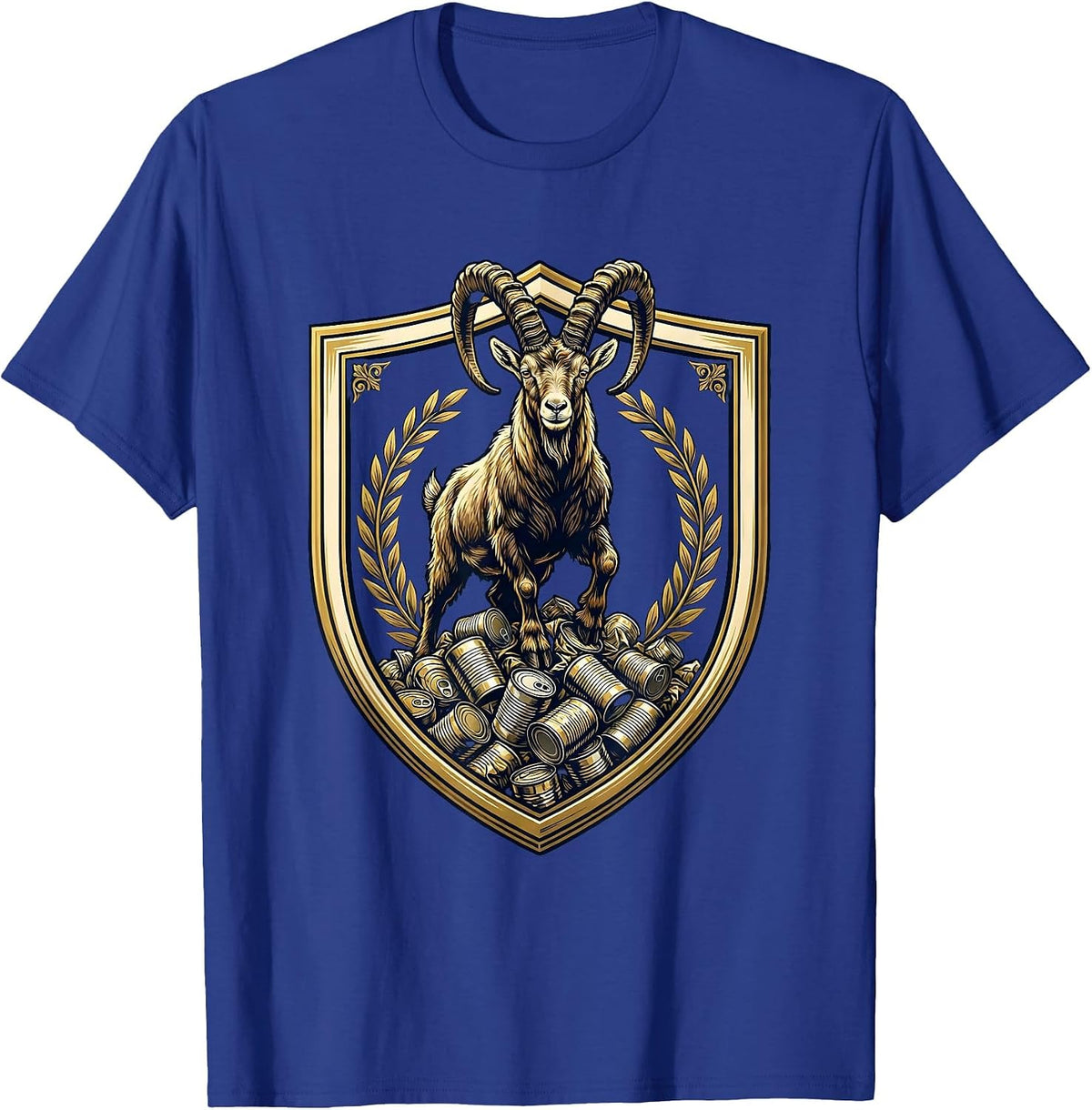 Men's Goat Standing on Crushed Tin Cans Illustration T-Shirt - Royal Blue