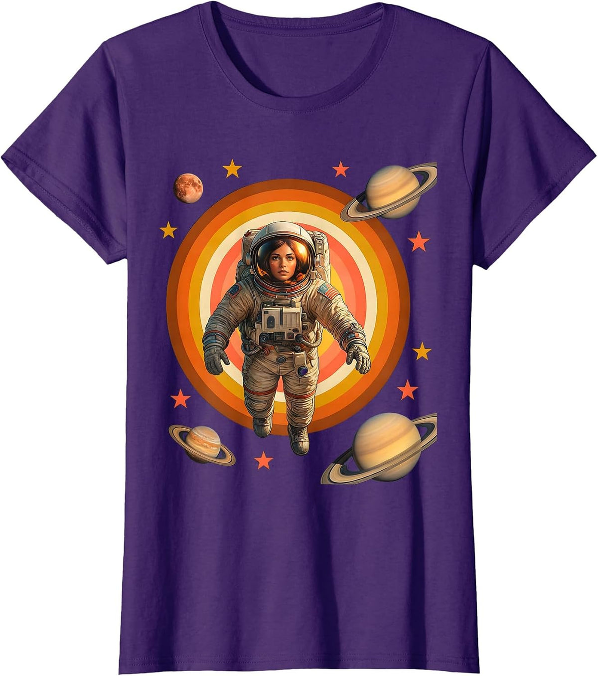Astronaut Floating in Space Lets Go Girls T-Shirt - Purple