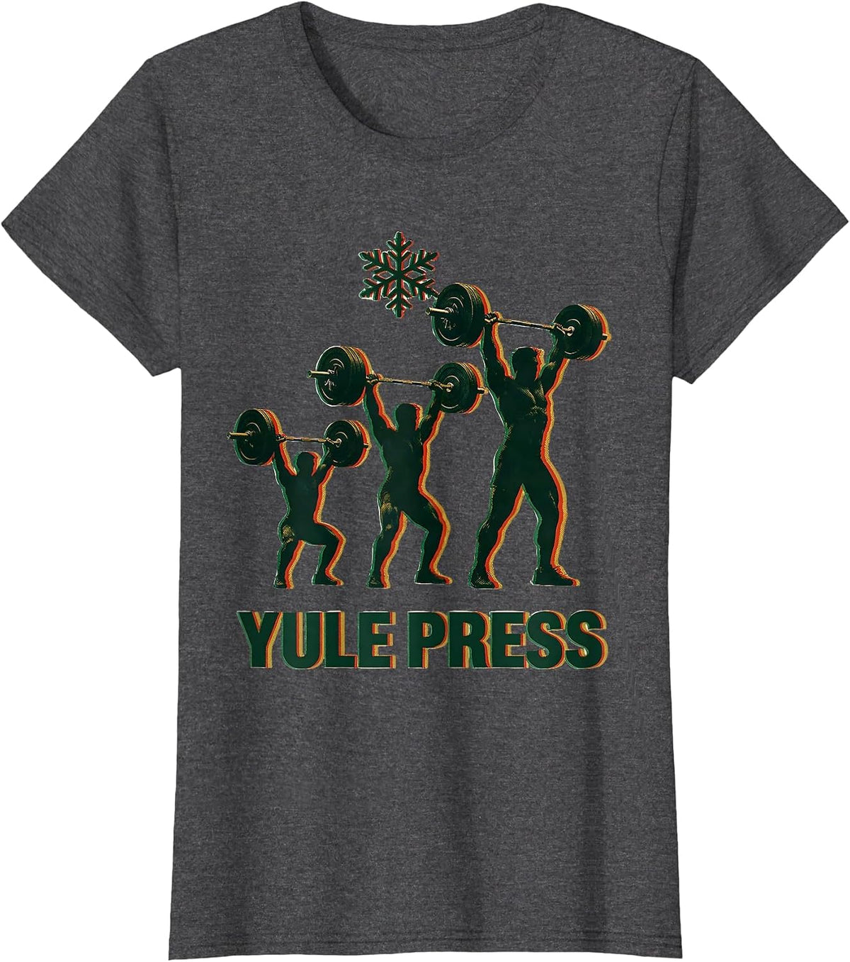 Women's Yule Press Funny Christmas Gym Weightlifting Fitness Gift T-Shirt - Dark Heather Grey