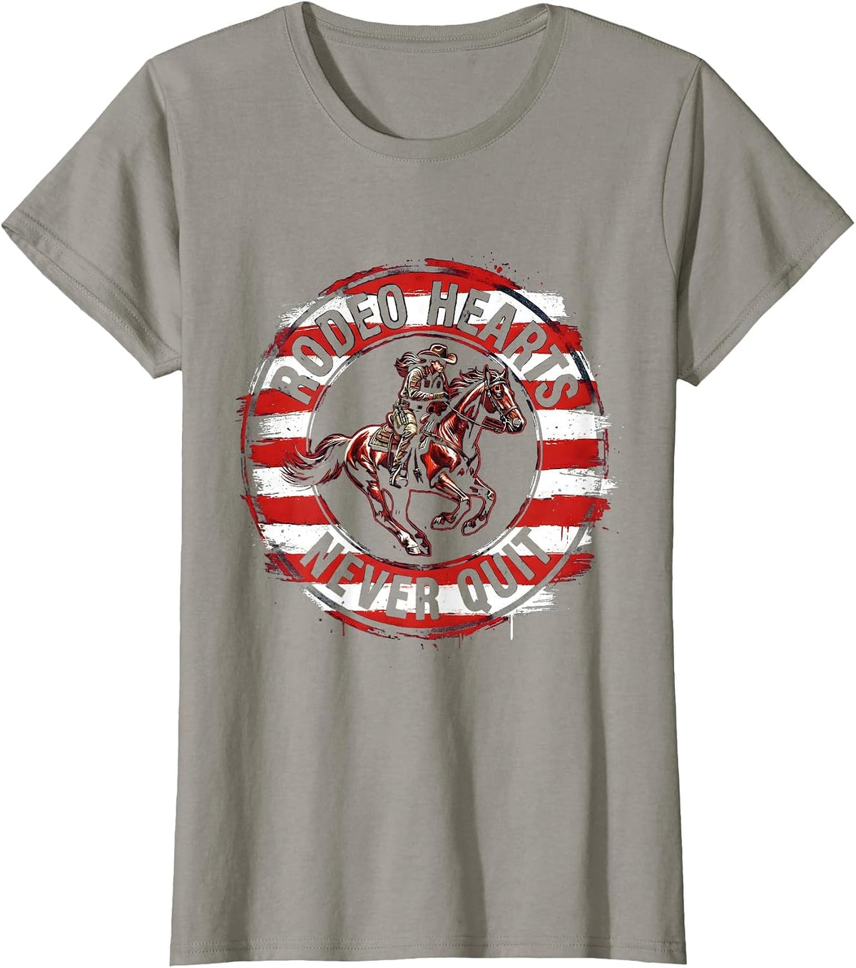 Women's Rodeo Hearts Never Quit Cowgirl Design T-Shirt - Slate Grey