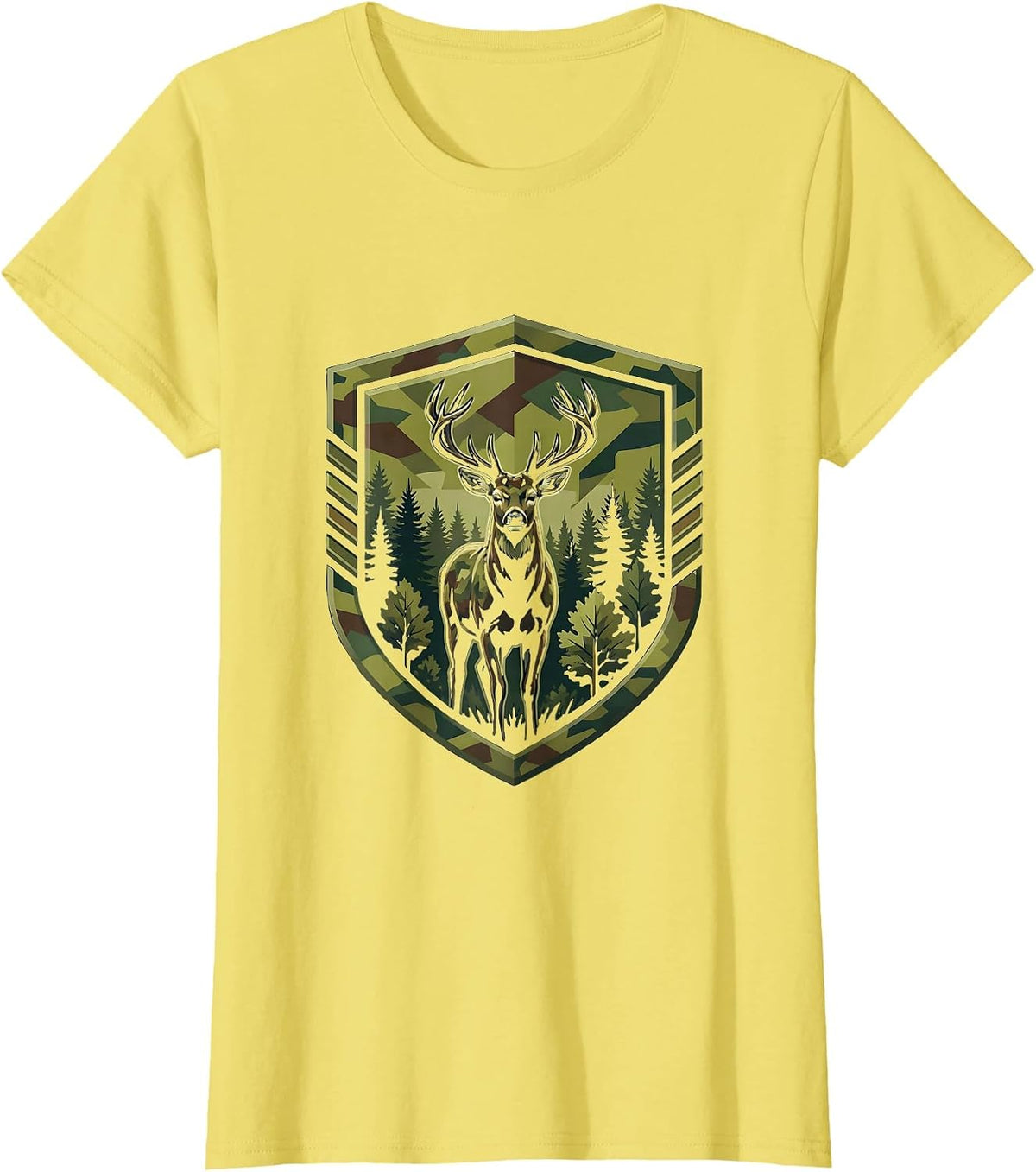 Camo Deer Silhouette Forest Hunting Design T-Shirt - Lemon Yellow