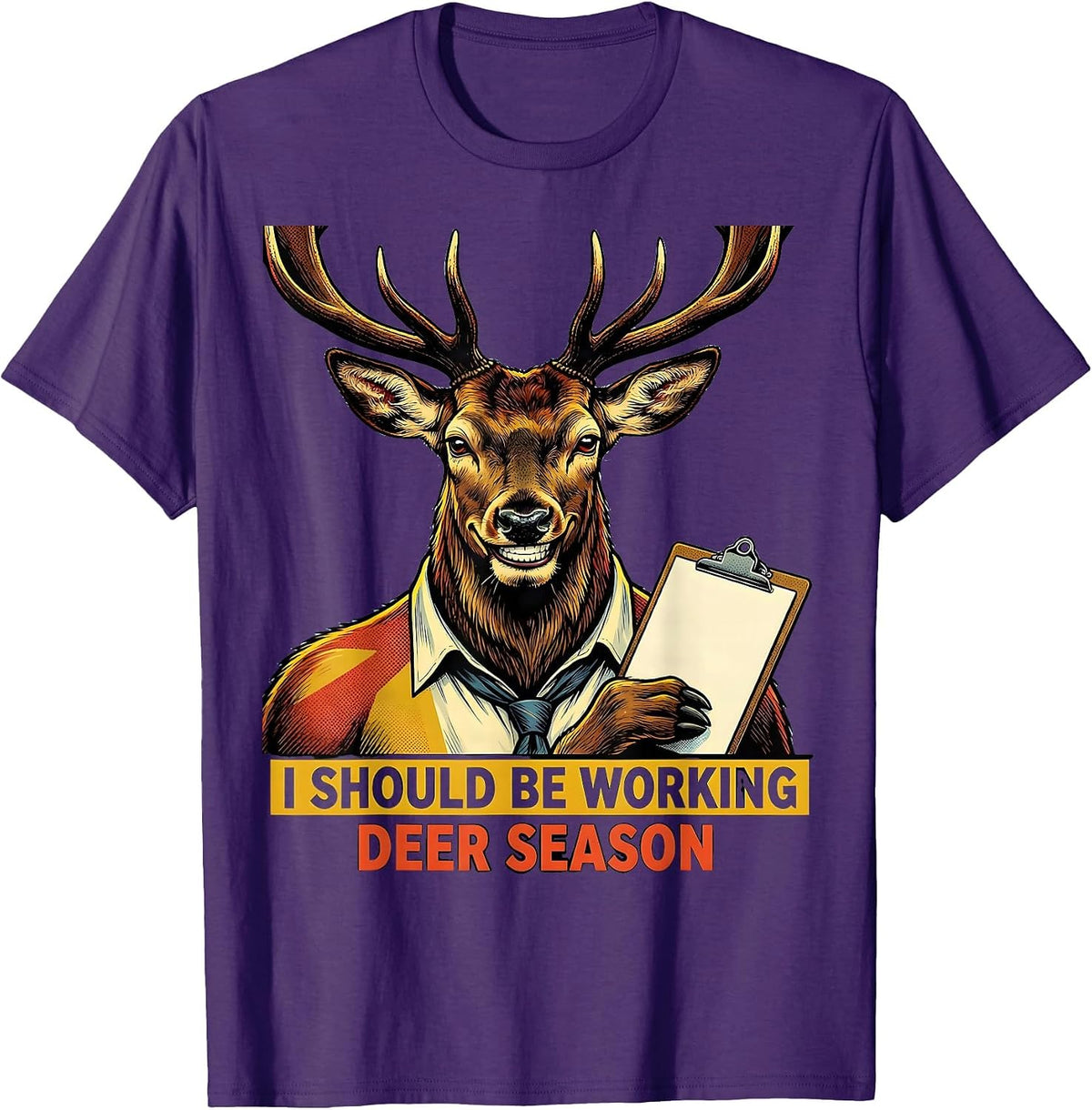 Men's I Should Be Working—Deer Season Funny Camo Hunting Dad T-Shirt - Purple