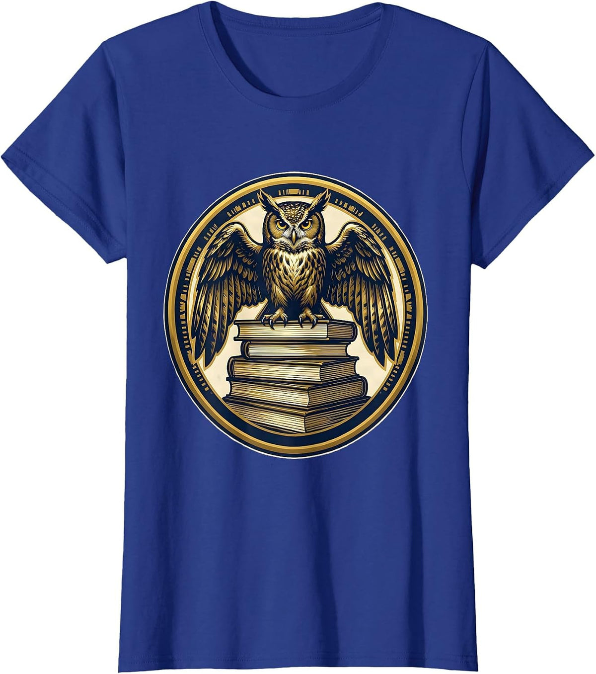 Women's School Counselor Owl on Books Graphic Design T-Shirt - Royal Blue