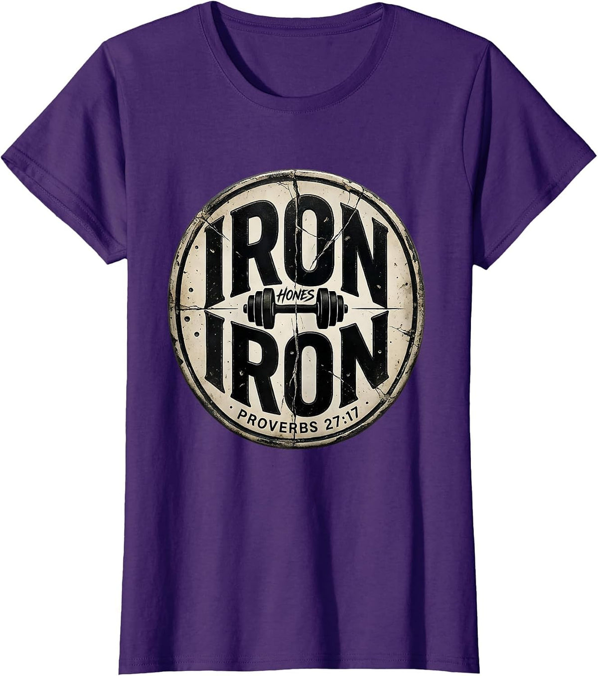 Women's Iron Hones Iron Proverbs 27:17 Christian Men Gym Workout T-Shirt - Purple