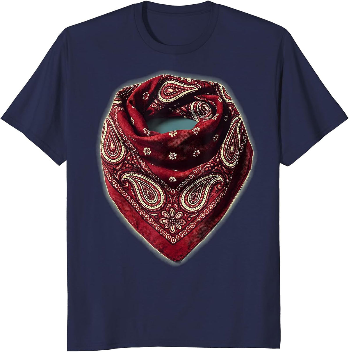 Folded Bandana Paisley Pattern Graphic Tee T-Shirt - Navy Blue