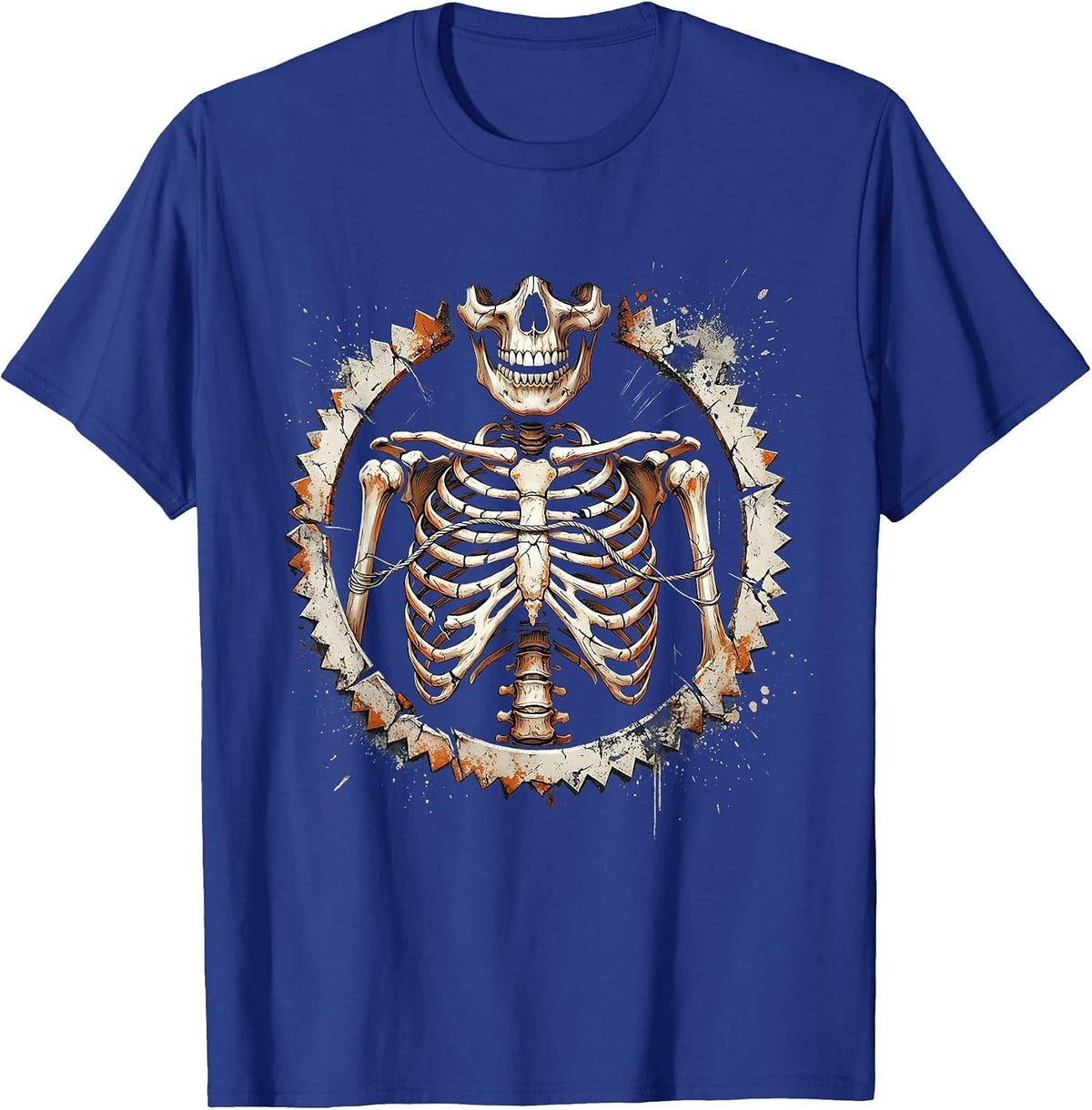 Halloween Skeleton Flossing Dental Humor Graphic T-Shirt - Royal Blue