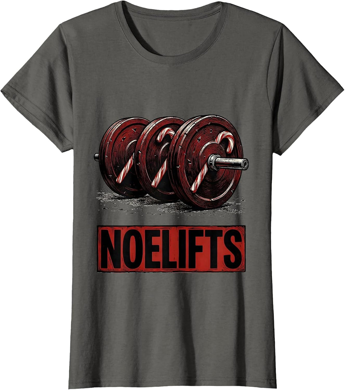 Women's Noelifts Funny Christmas Gym Weightlifting Workout Fitness T-Shirt - Asphalt Grey