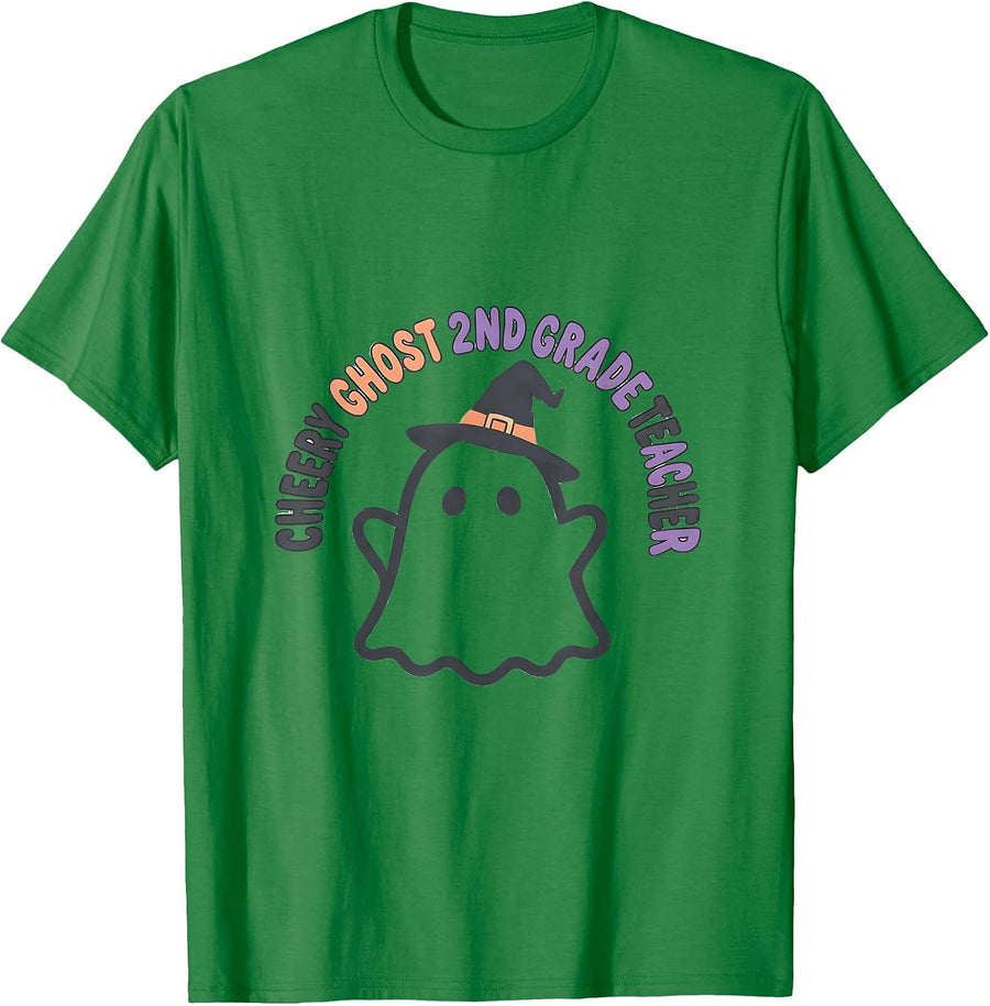 Men's Cheery Ghost 2nd Grade Teacher Cute Kawaii Halloween Costume T-Shirt - Kelly Green