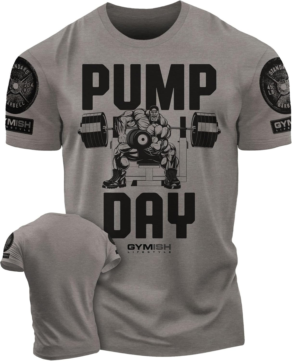 Pump Day Gym T-Shirt for Men Motivational and Funny Fitness Tee - 3. Pump Day Warm Grey Branded