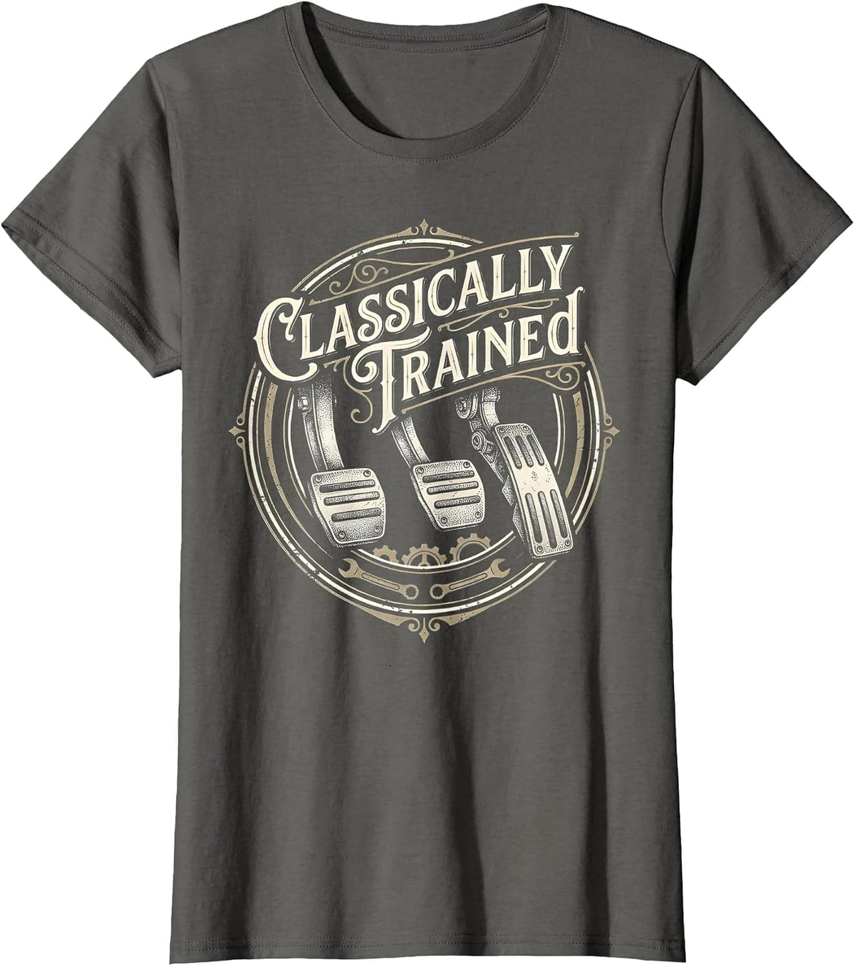 Classically Trained Manual Car Pedals Driving Humor T-Shirt - Asphalt Grey