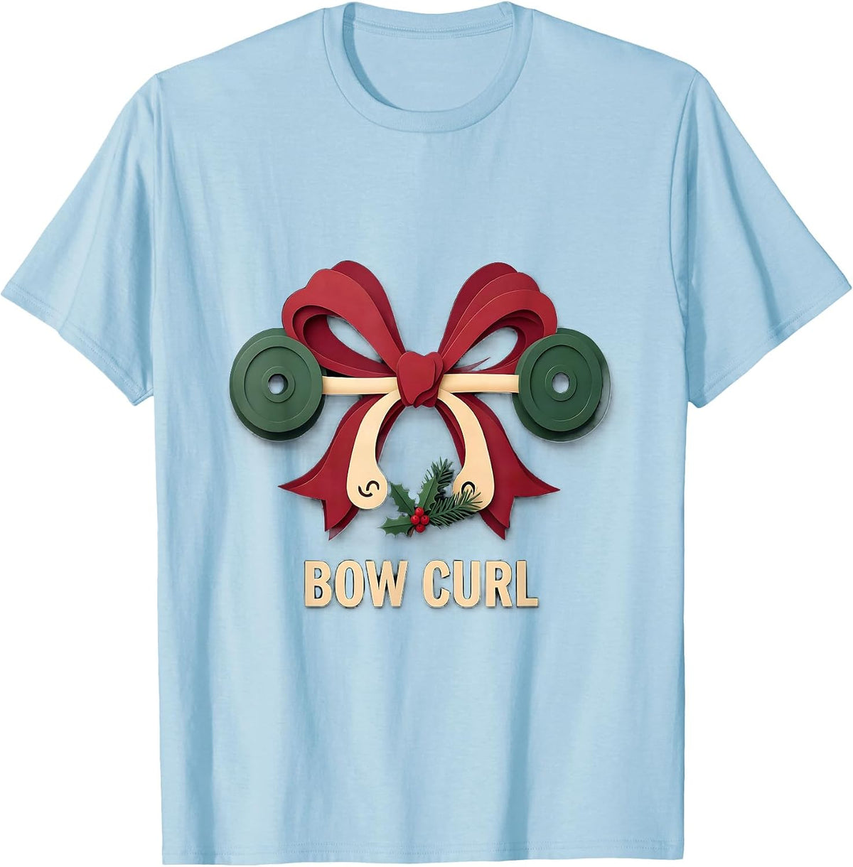 Men's Bow Curl Funny Christmas Gym Workout Fitness Gift T-Shirt - Baby Blue