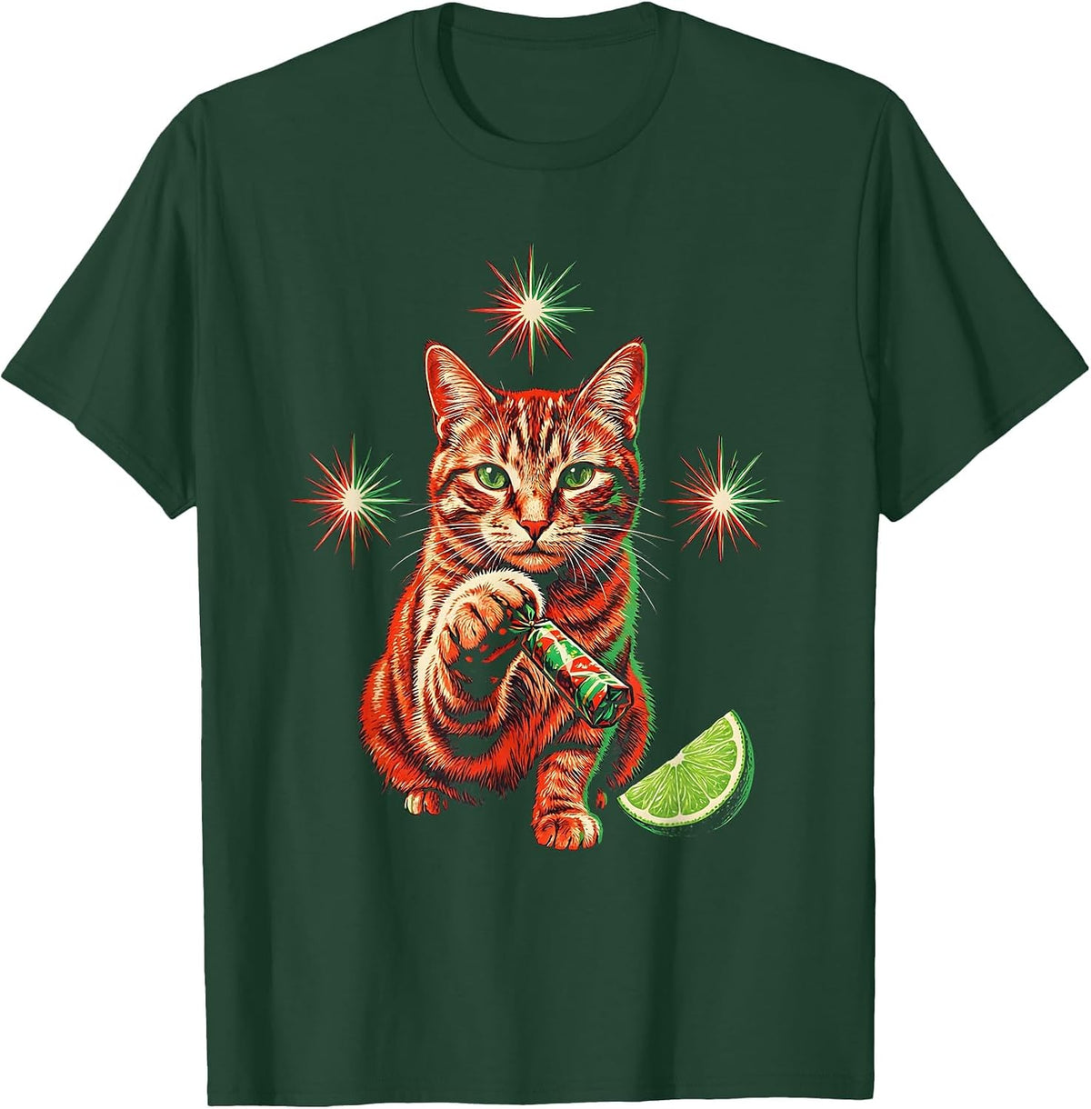 Men's Cute Fiesta Cat Party Favor Cinco De Mayo Humor T-Shirt - Dark Green