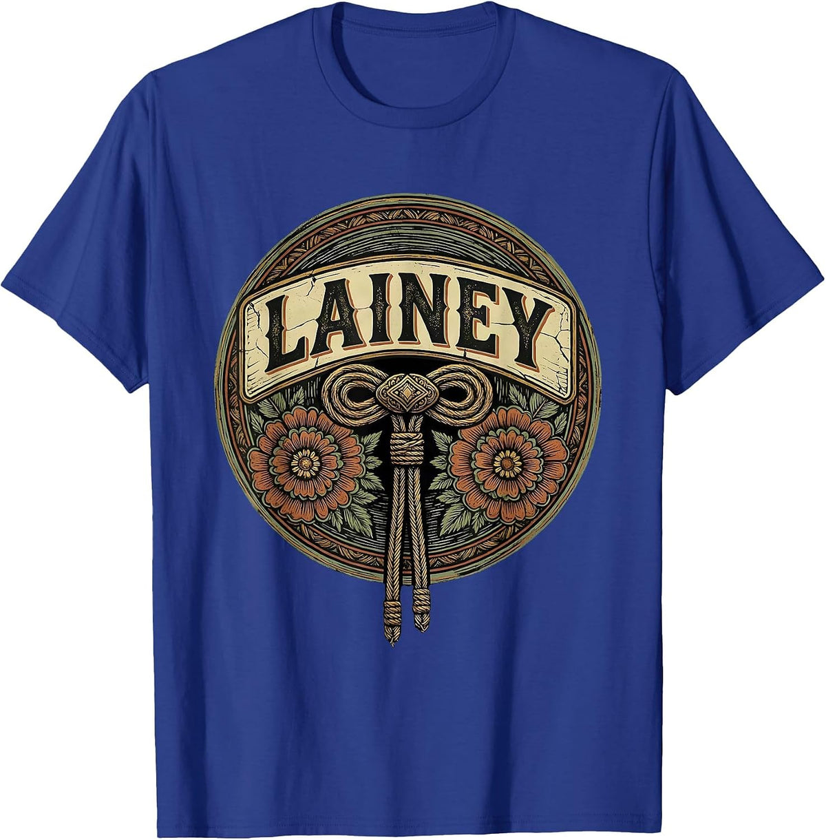 Men's Lainey Boho Folk Floral Western Cowgirl Name Personalized T-Shirt - Royal Blue