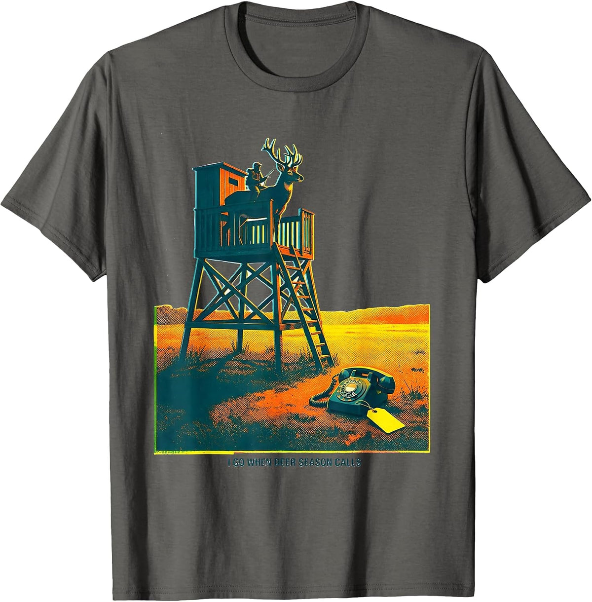 I Go When Deer Season Calls Funny Hunting Dad Humor T-Shirt - Asphalt Grey