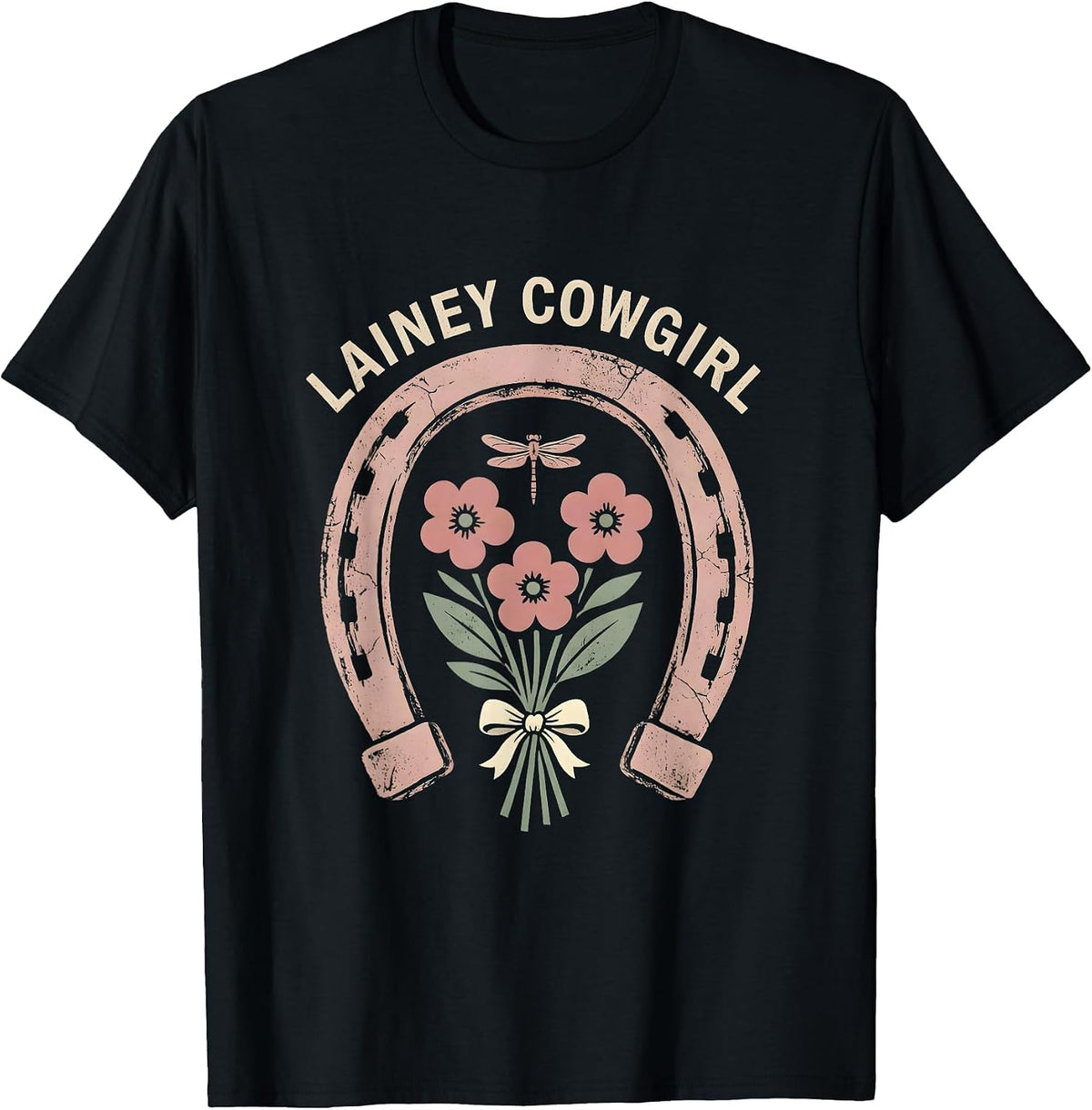 Men's Lainey Cowgirl Floral Boho Western Name Gift for Girls T-Shirt - Black