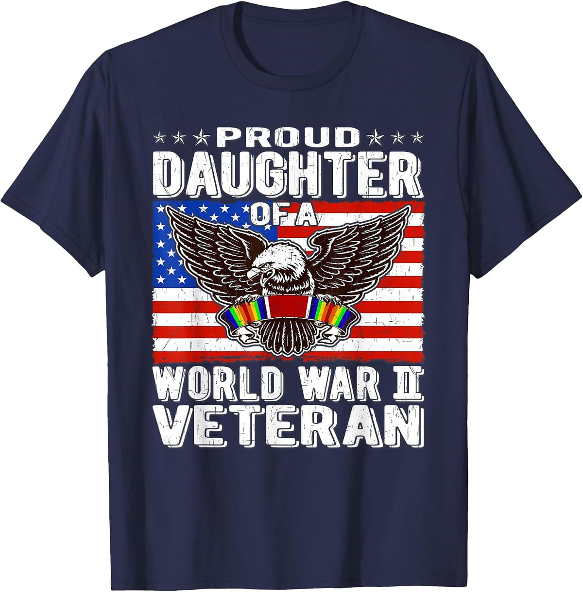 Proud Daughter of A World War 2 Veteran Patriotic WW2 Child T-Shirt - Navy Blue
