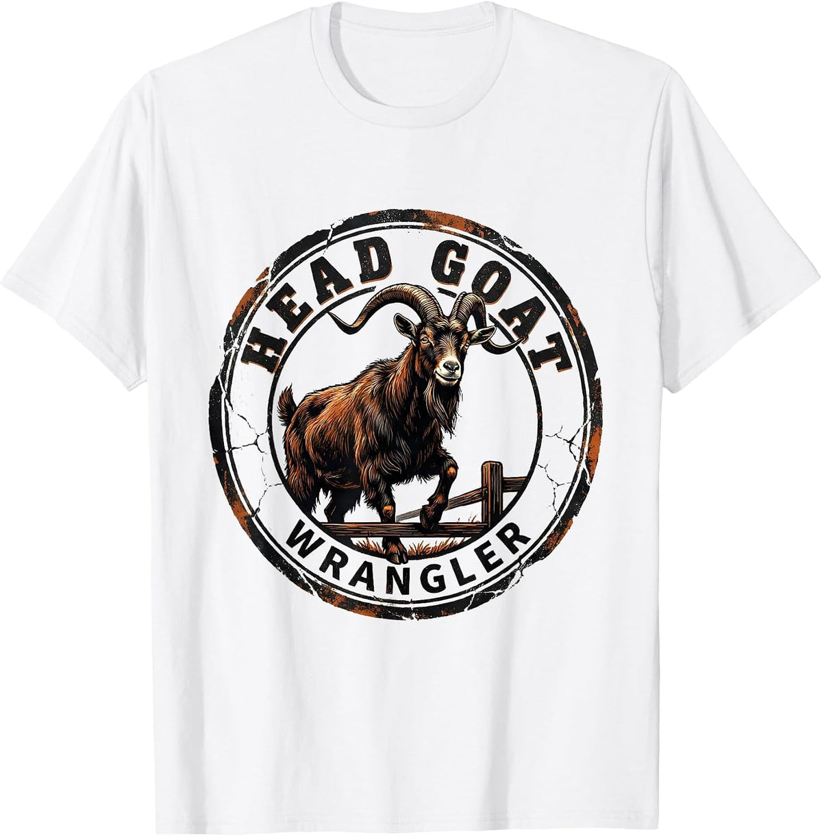 Men's Head Goat Wrangler Distressed Funny Goat Lover Farm Humor T-Shirt - White