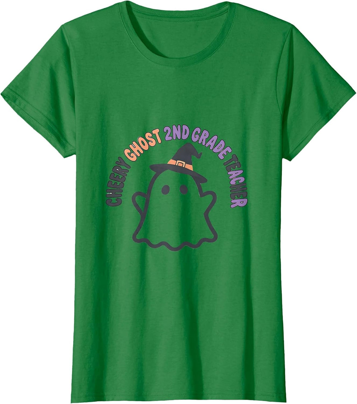 Women's Cheery Ghost 2nd Grade Teacher Cute Kawaii Halloween Costume T-Shirt - Kelly Green