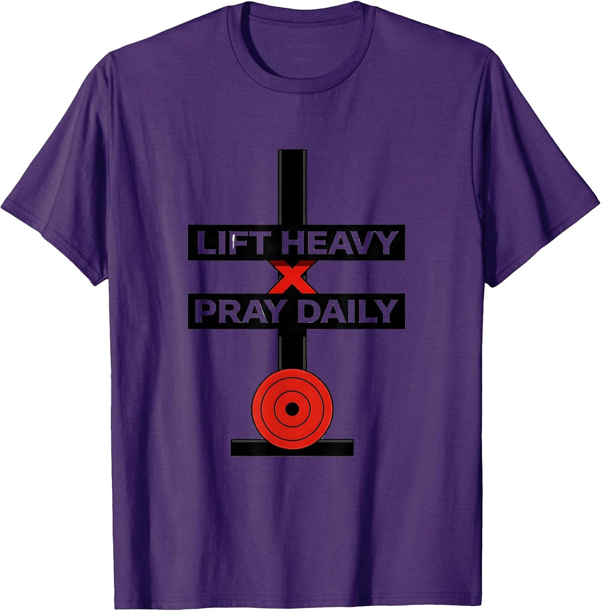 Men's Lift Heavy Pray Daily Faith Fitness Christian Gym Motivation T-Shirt - Purple