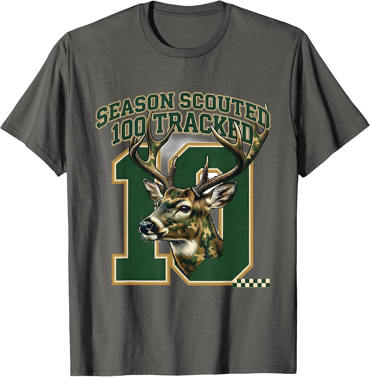 Season Scouted, 100 Tracked Sports Deer Hunting Camo Boys T-Shirt - Asphalt Grey
