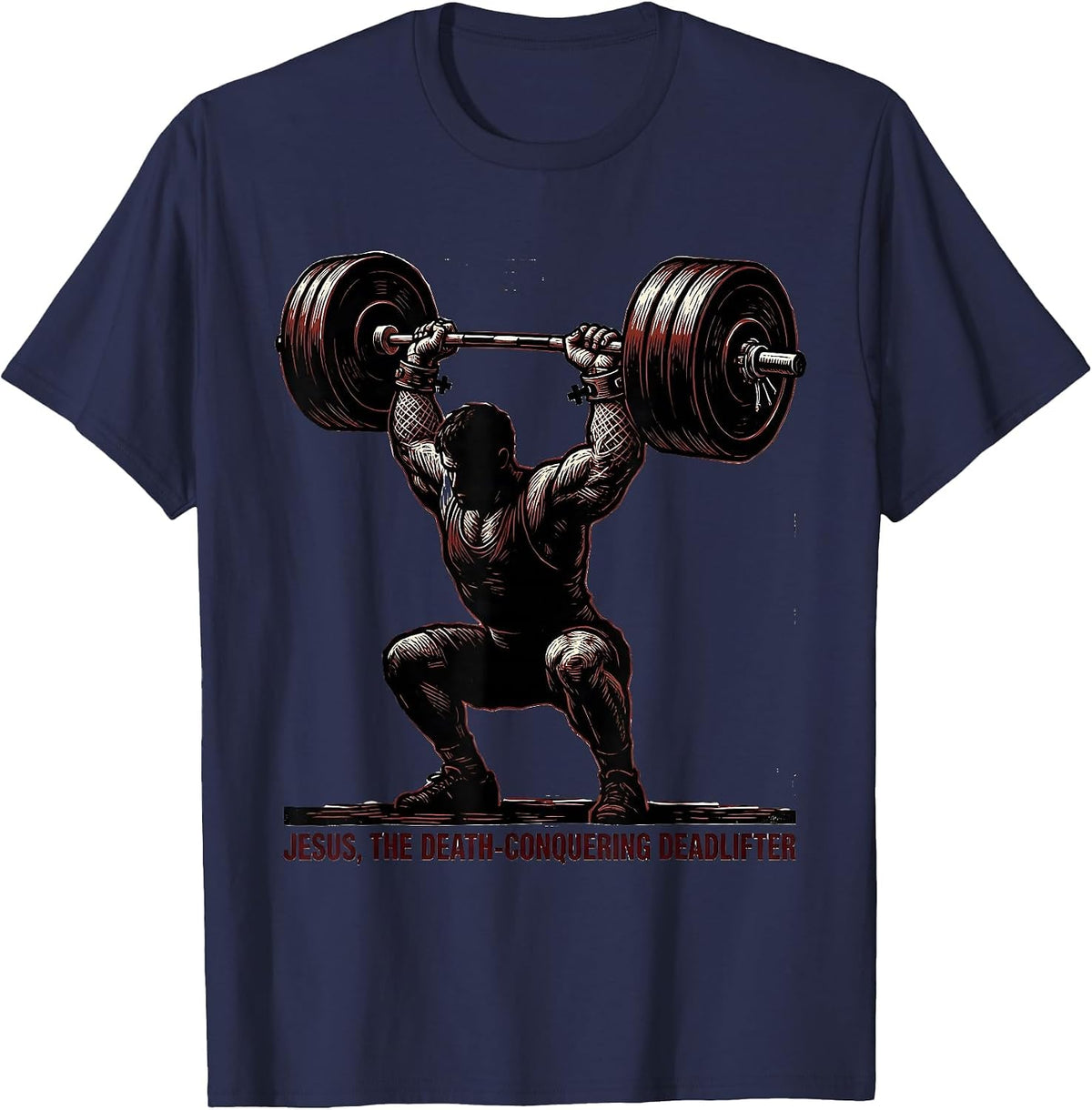 Jesus, The Death-Conquering Deadlifter Funny Christian Gym T-Shirt - Navy Blue