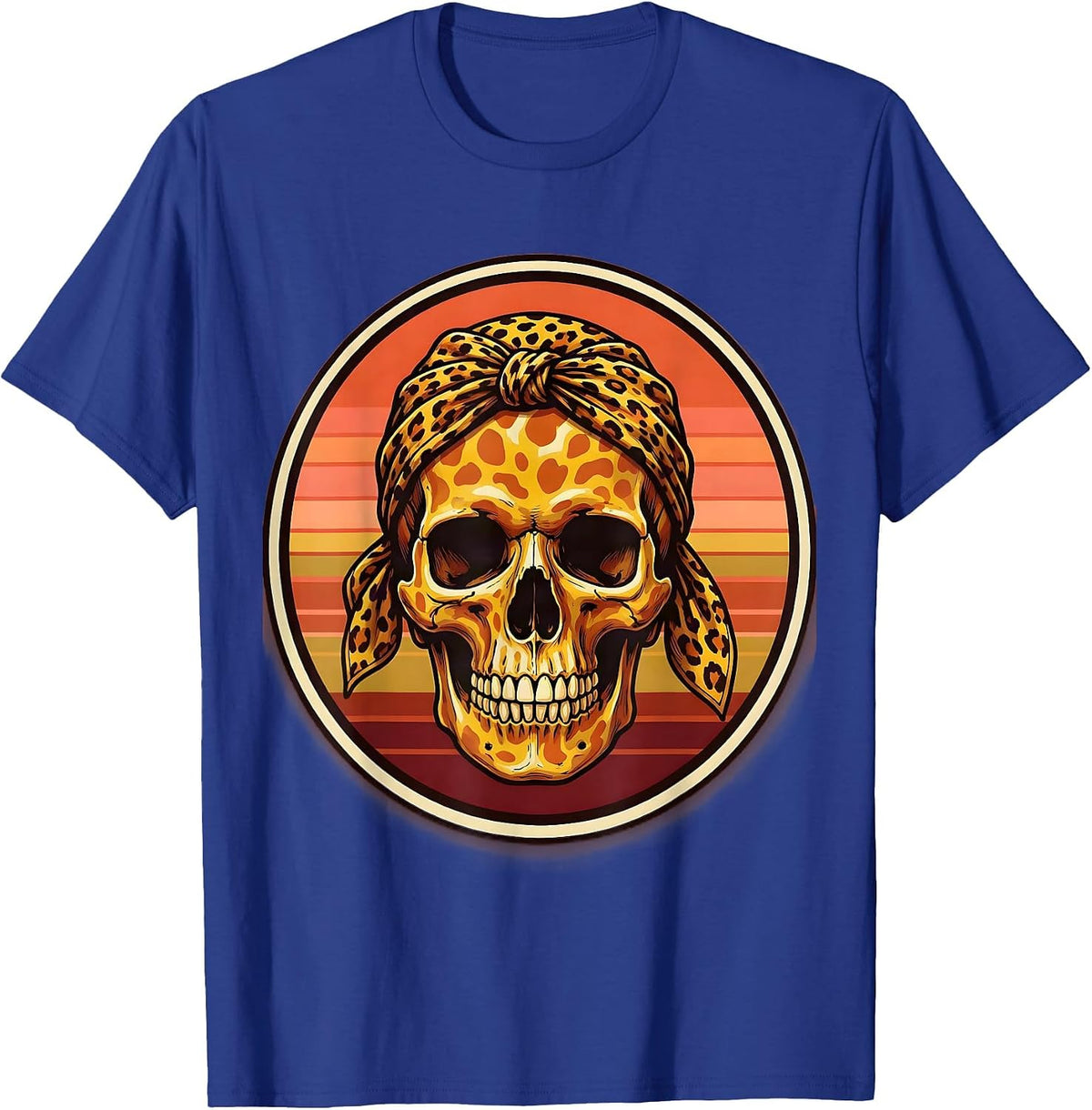 Men's Cheetah Print Bandana Skull Graphic T-Shirt - Royal Blue