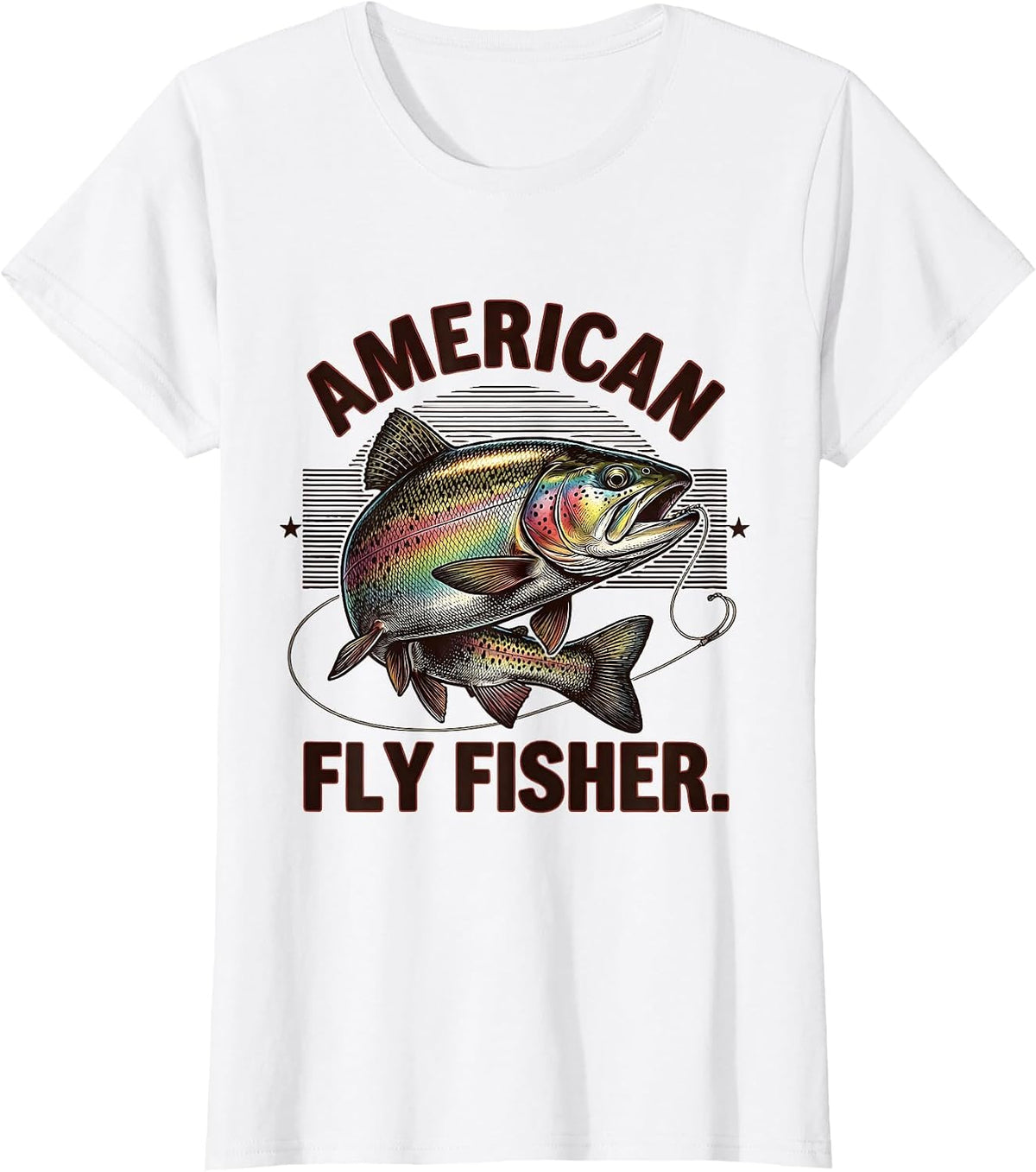 Women's American Fly Fisher Vintage Engraved Trout Patriotic Camo T-Shirt - White