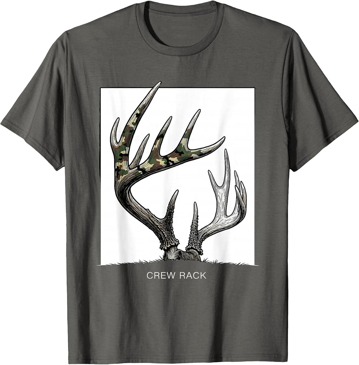 Men's Crew Rack Line Art Camo Deer Hunting Youth Family Humor T-Shirt - Asphalt Grey
