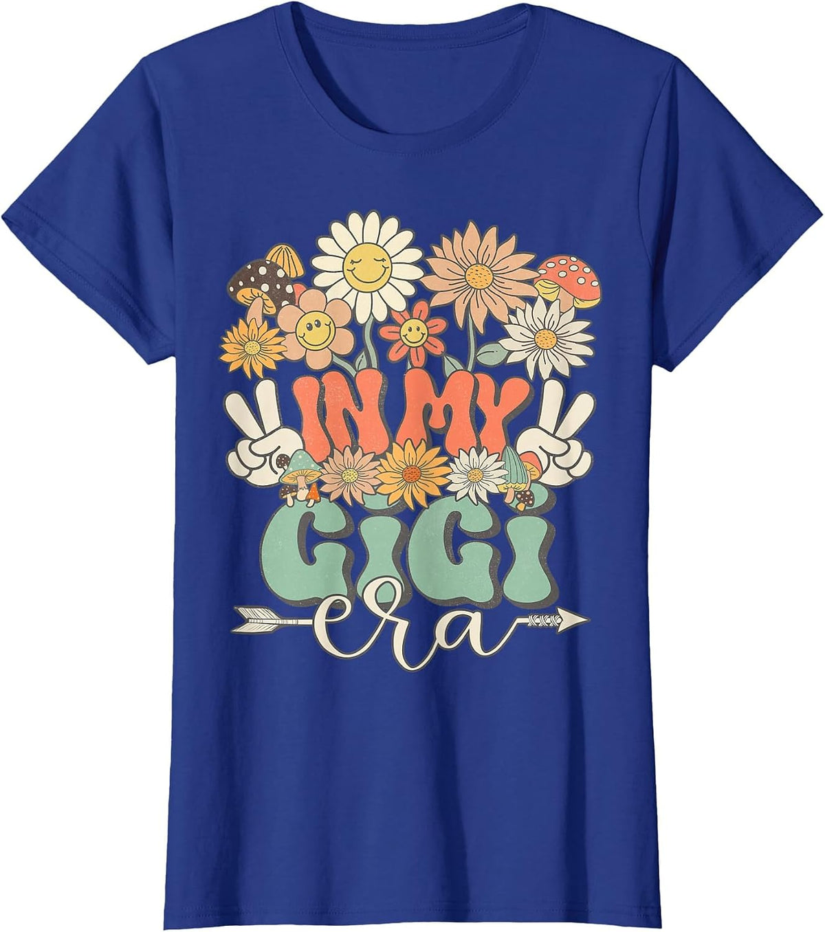in My Gigi Era Floral Hippie Groovy Retro Matching Family T-Shirt - Royal Blue
