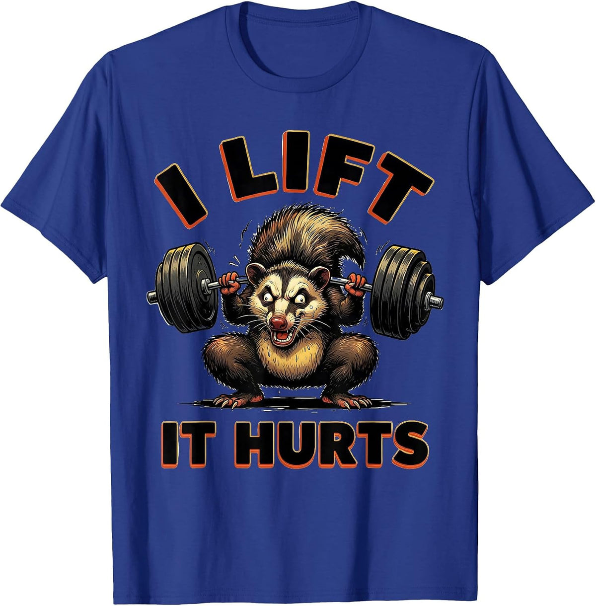 I Lift, It Hurts Funny Cartoon Gym Workout Weightlifting T-Shirt - Royal Blue