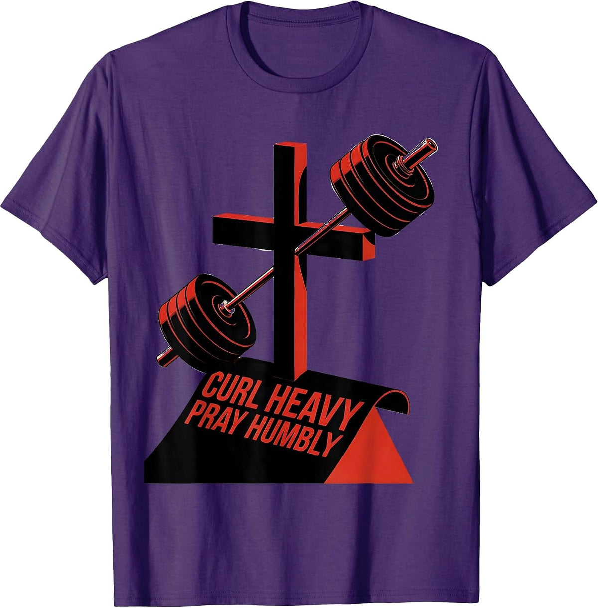 Men's Curl Heavy Pray Humbly Faith Motivation Christian Gym T-Shirt - Purple