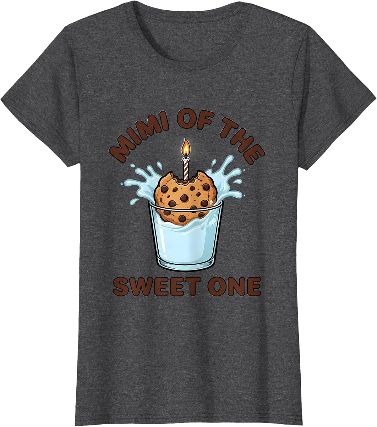 Women's Mimi Of The Sweet One Cookies and Milk 1st Birthday Family T-Shirt - Dark Heather Grey