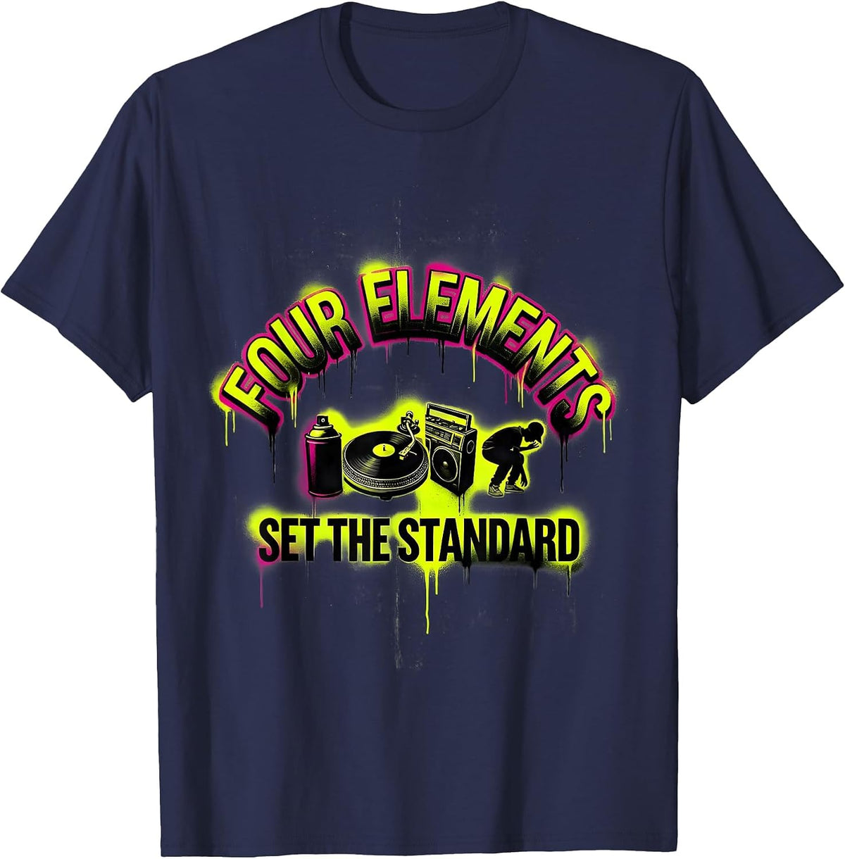 Four Elements Set The Standard Graffiti Hip Hop B Boy T-Shirt - Navy Blue
