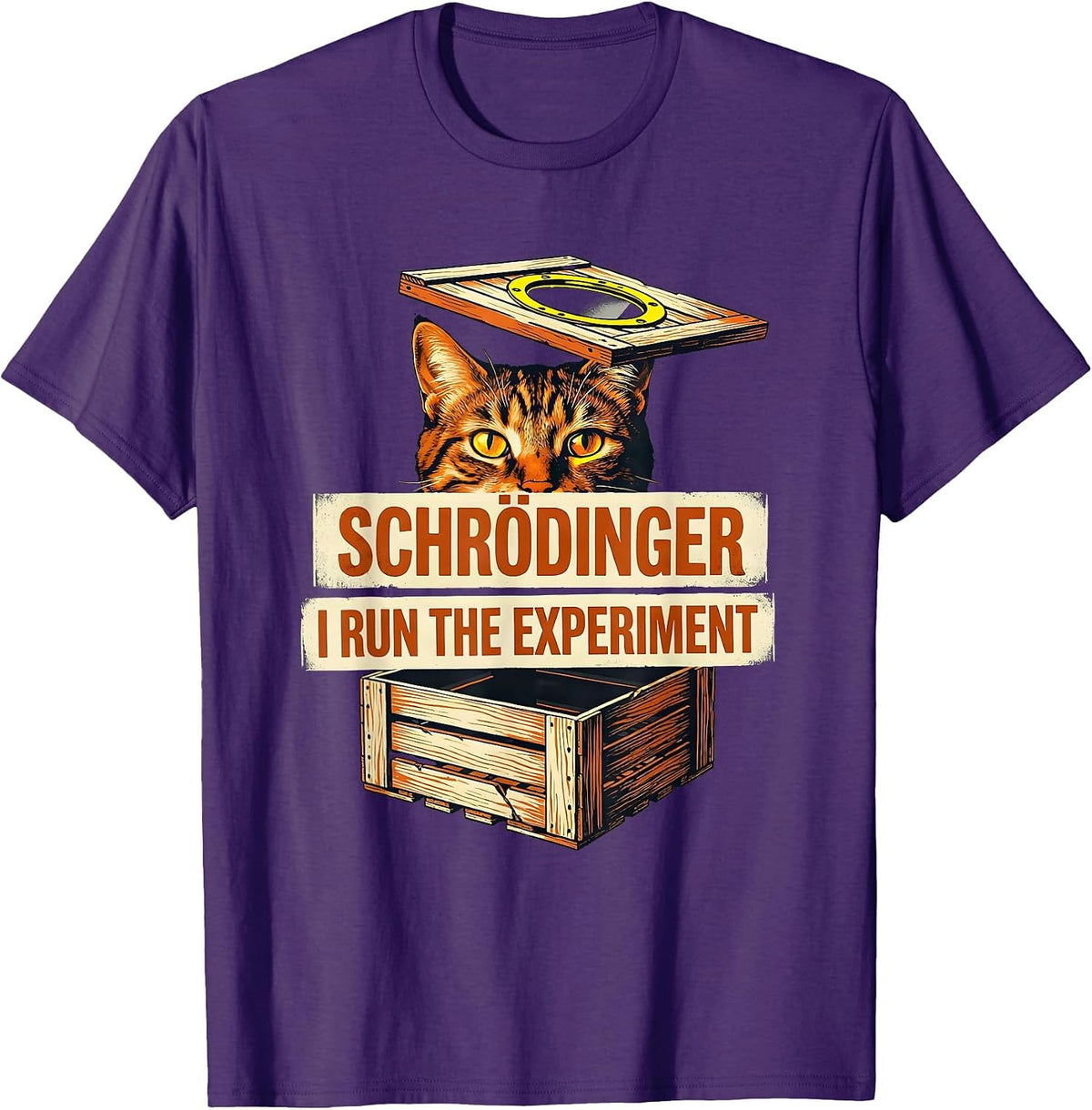 Men's Schrödinger, I Run the Experiment Funny Science Cat Quantum T-Shirt - Purple
