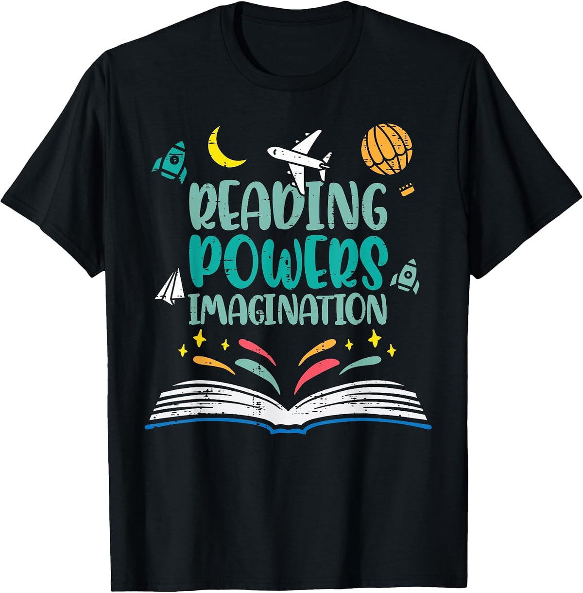 Reading Powers Imagination Cute Teacher Librarian Book Lover T-Shirt - Black