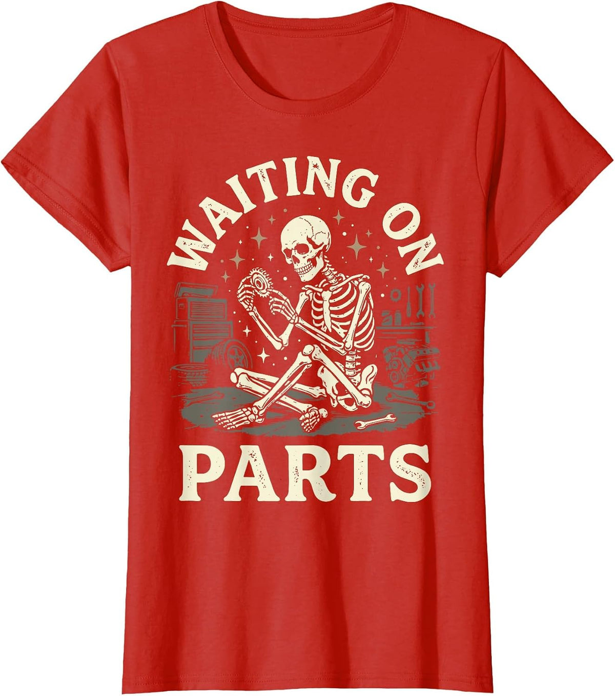 Waiting On Parts Skeleton T-Shirt - Red