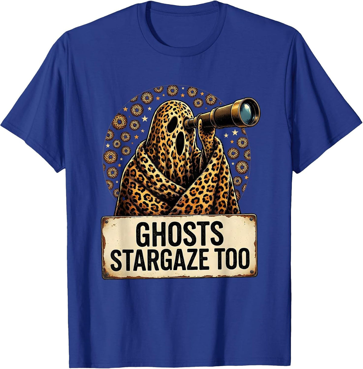Men's Ghosts Stargaze Too Halloween Telescope Design T-Shirt - Royal Blue