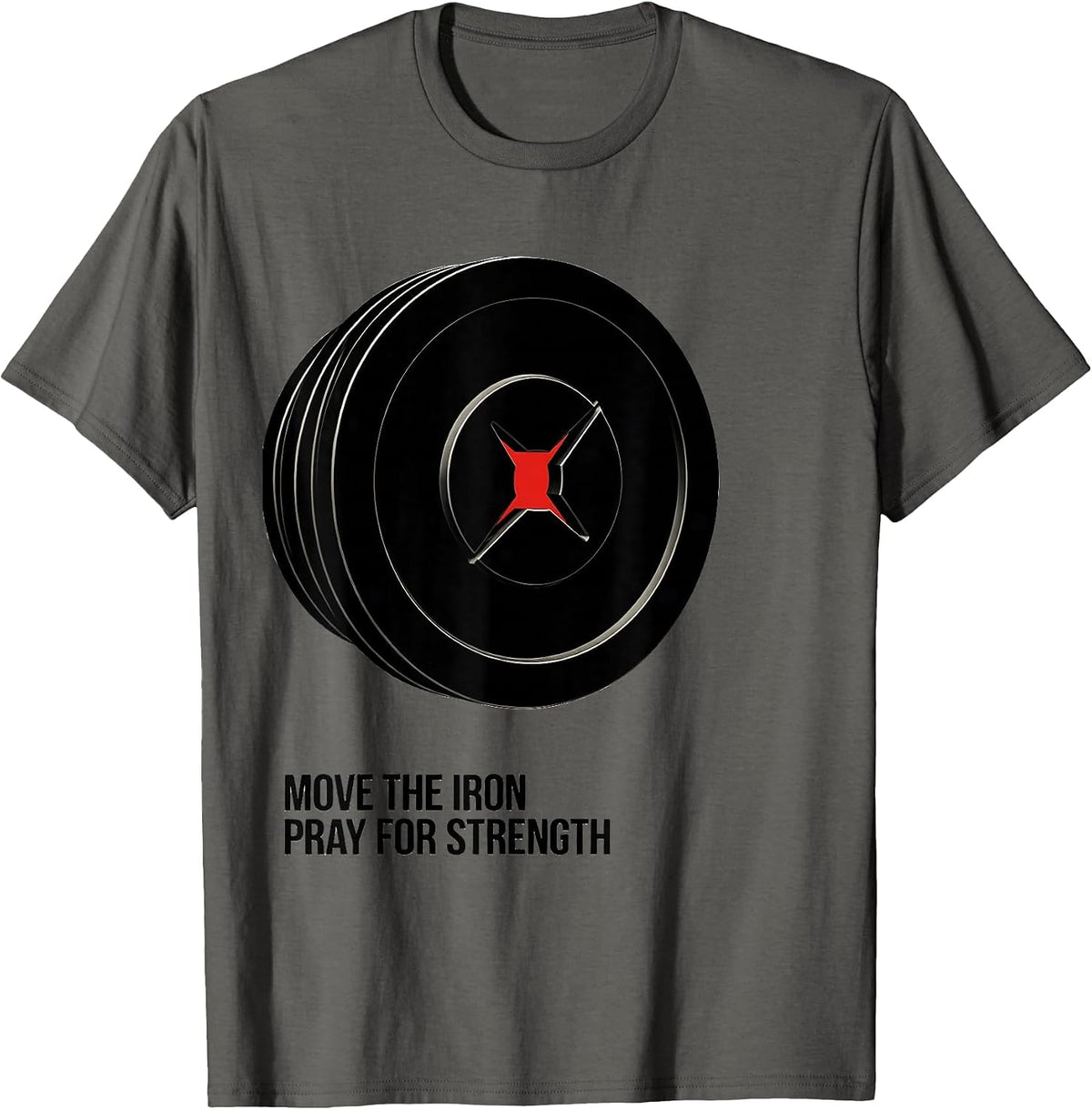 Men's Move The Iron Pray For Strength Christian Gym Faith Humor T-Shirt - Asphalt Grey