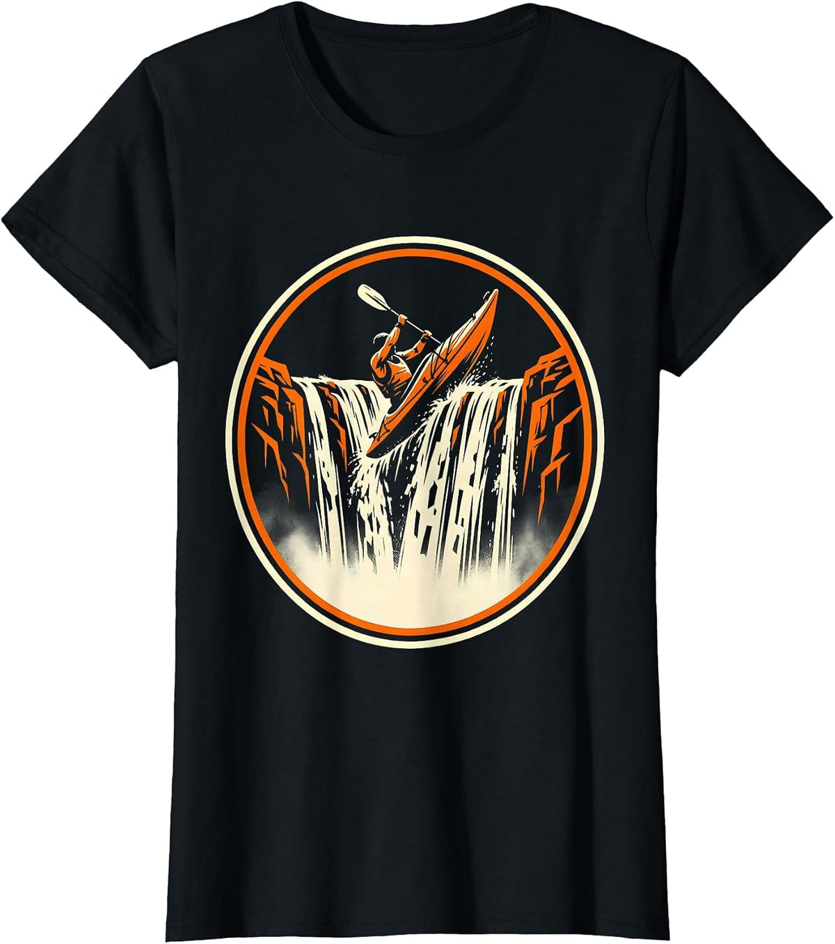 Women's Kayaker Waterfall Drop Adventure Graphic T-Shirt - Black