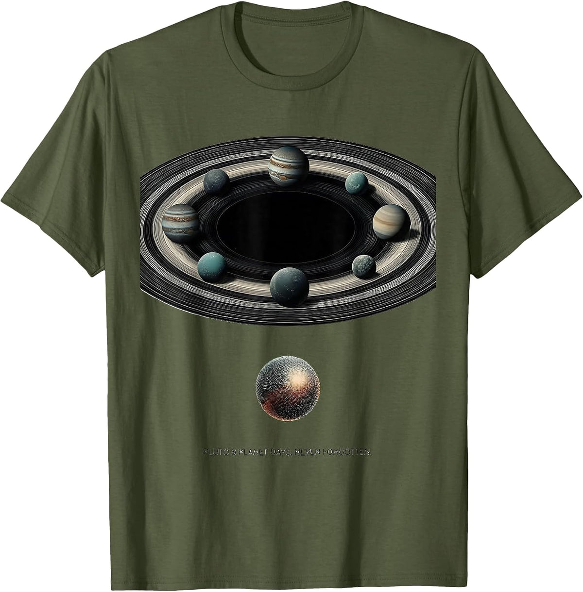Men's Pluto's Planet Days Never Forgotten Retro Funny Science T-Shirt - Olive Green