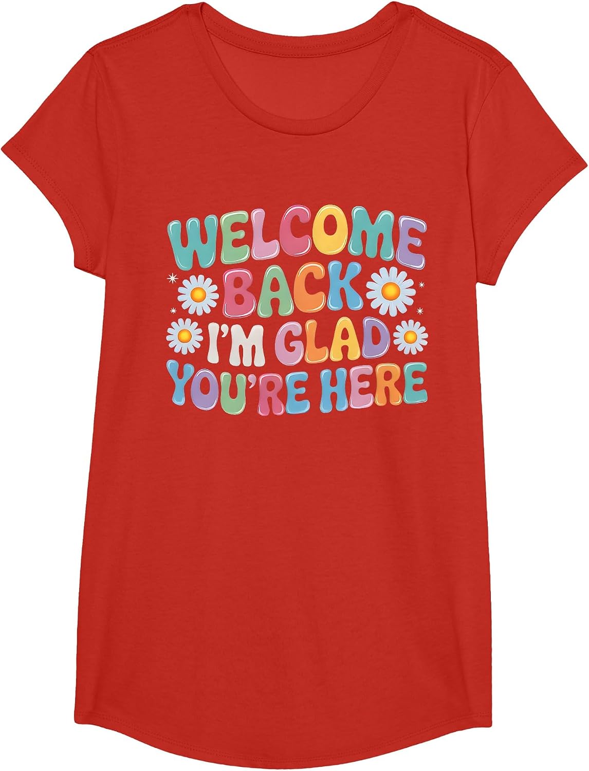 Groovy Welcome Back I'm Glad You're Here Back to School T-Shirt - Girls Red