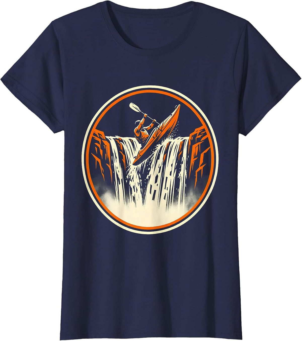 Women's Kayaker Waterfall Drop Adventure Graphic T-Shirt - Navy Blue
