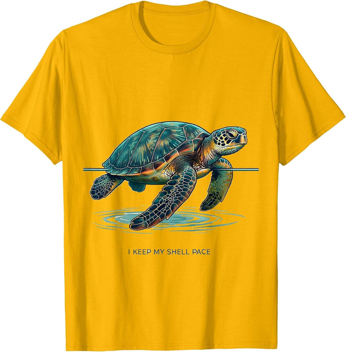 I Keep My Shell Pace Illustration Sea Turtle Lover Ocean T-Shirt - Golden Yellow