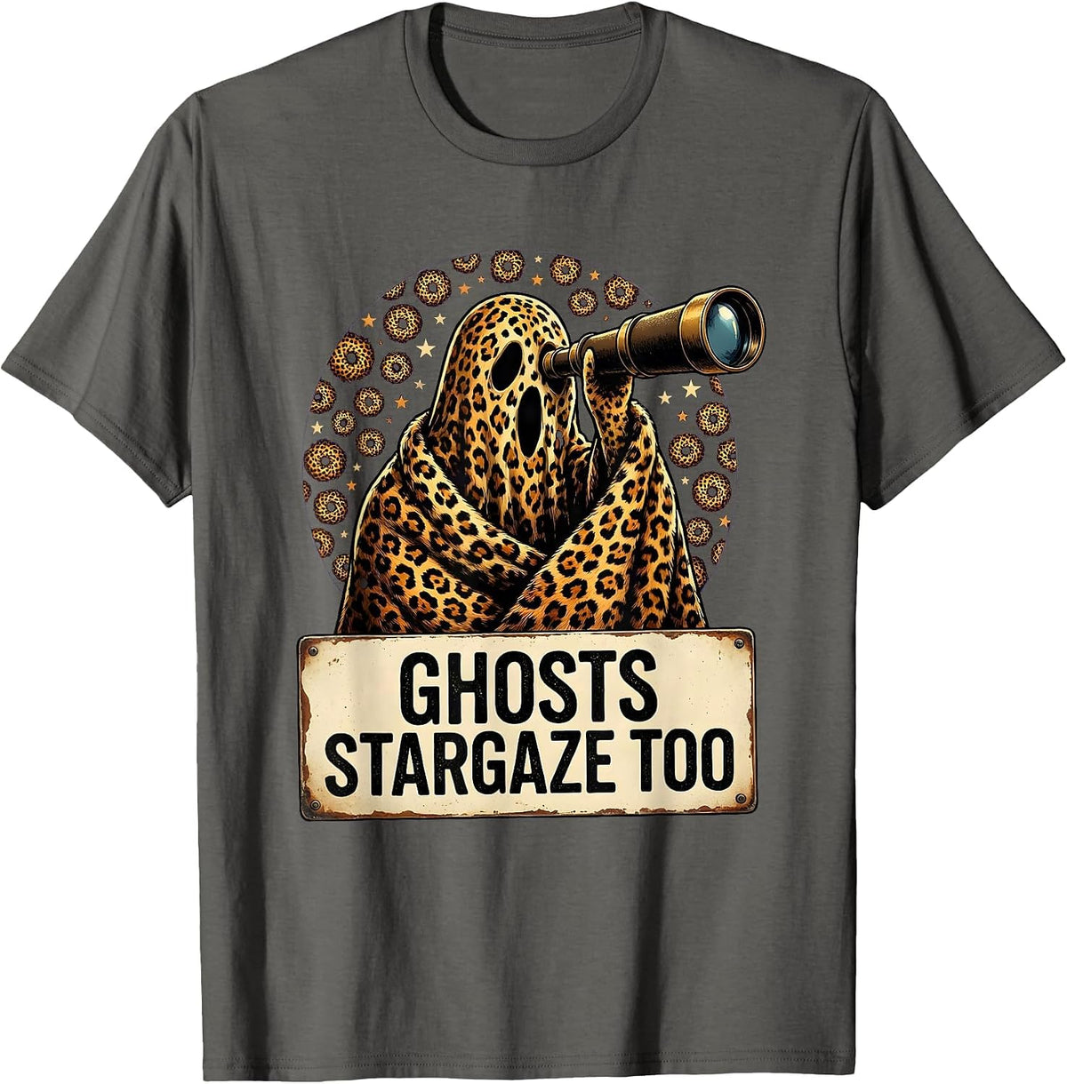 Men's Ghosts Stargaze Too Halloween Telescope Design T-Shirt - Asphalt Grey