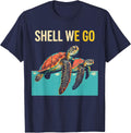 Shell We Go Screenprint Sea Turtle Ocean Animal Tropical T-Shirt - Navy Blue
