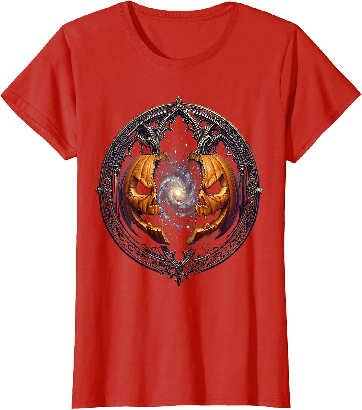Jack O Lantern Galaxy Universe Cosmic Halloween T-Shirt - Red