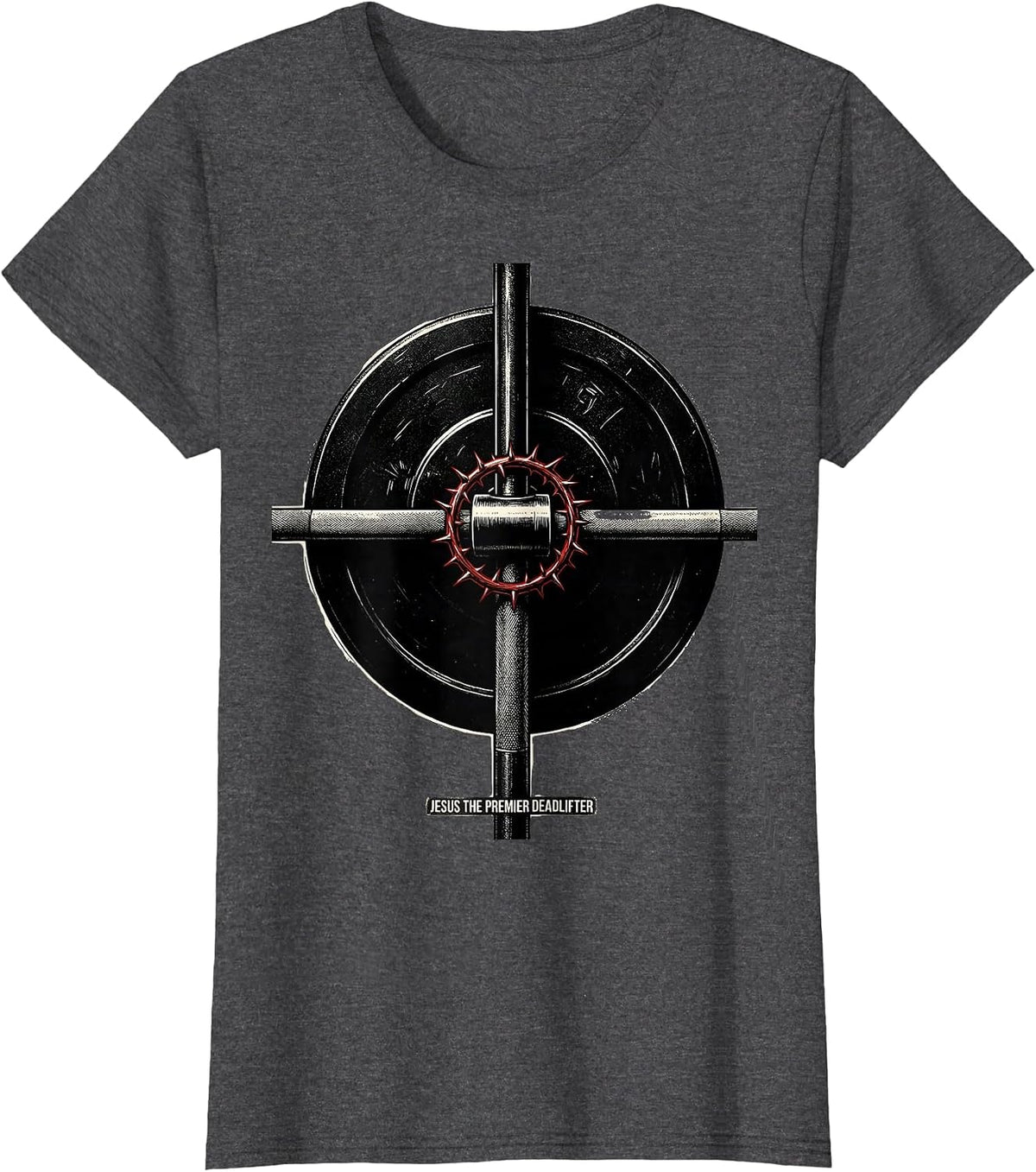 Women's Jesus The Premier Deadlifter Funny Christian Gym T-Shirt - Dark Heather Grey